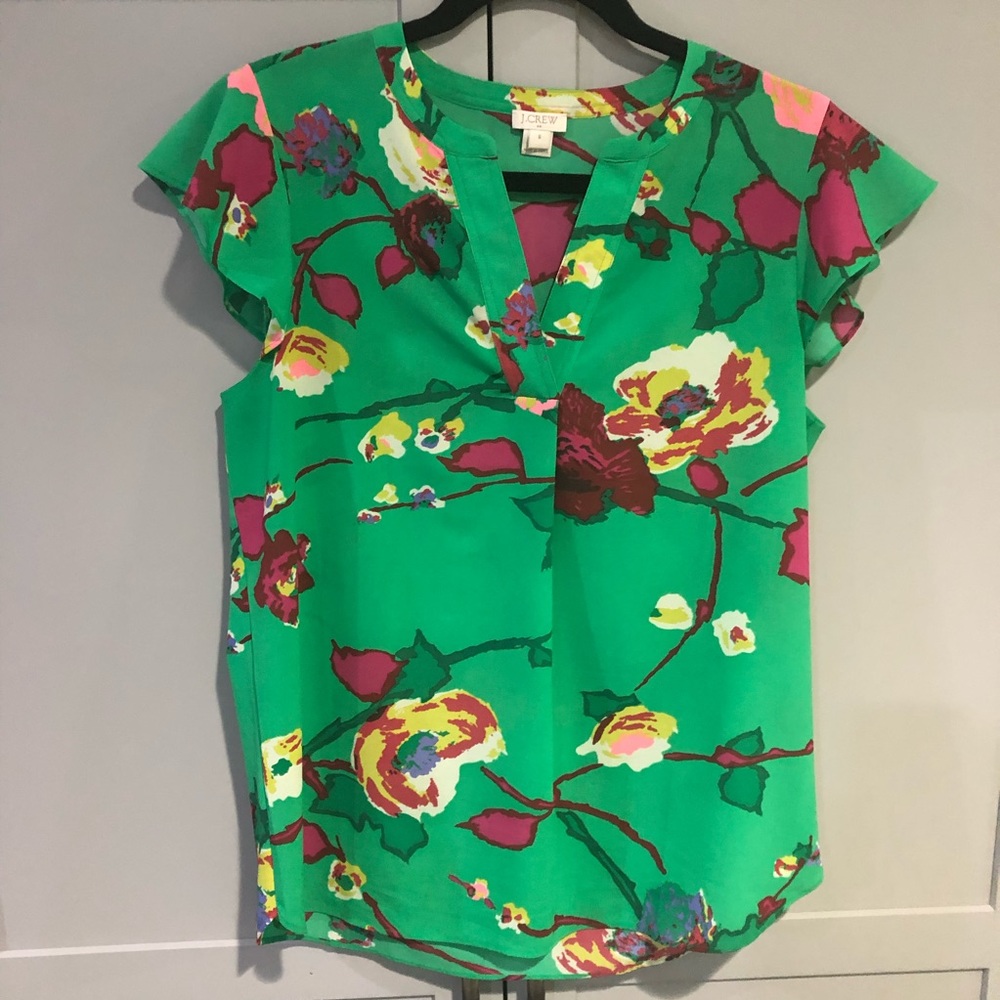 J. Crew | Green Floral Flutter Sleeve Tank 6